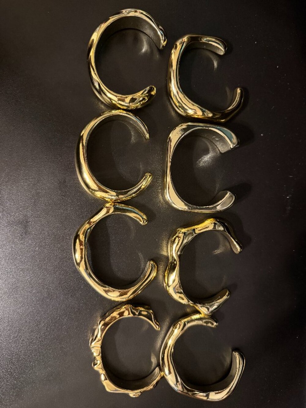 Gorgeous Lot of 8 Gold-Tone Open Cuff Bracelets – Mixed Styles – Statement Jewel